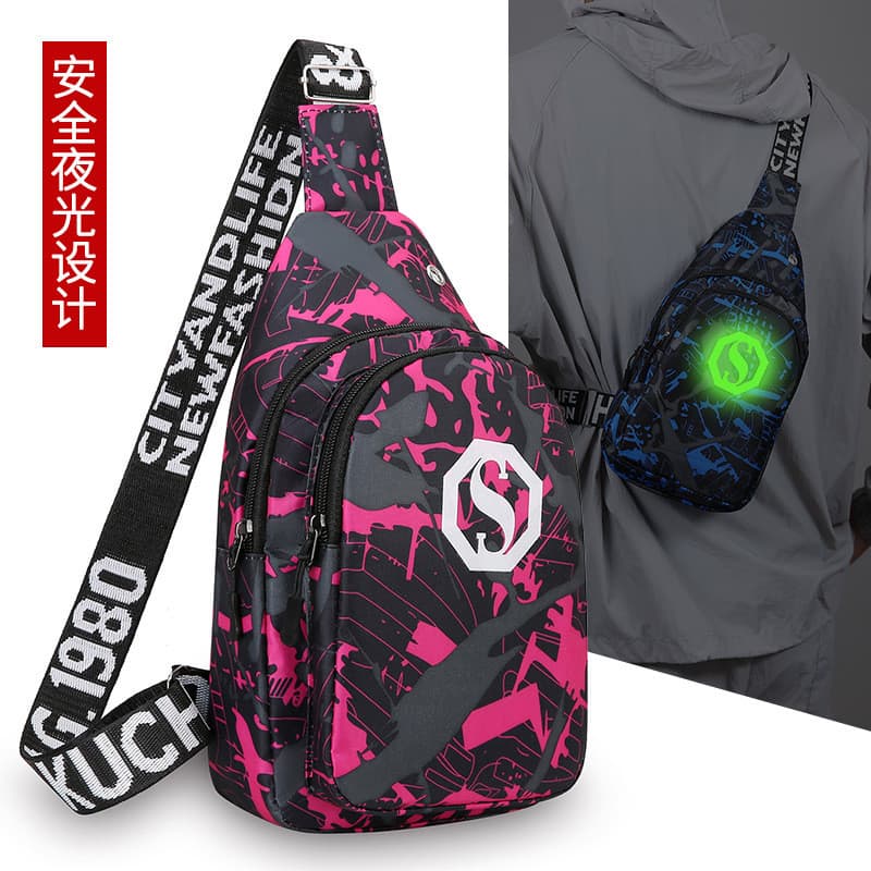 Bolsa de peito masculina luminosa segura multifuncional bolsa mensageiro de ombro cor impressa carta bolsa masculina