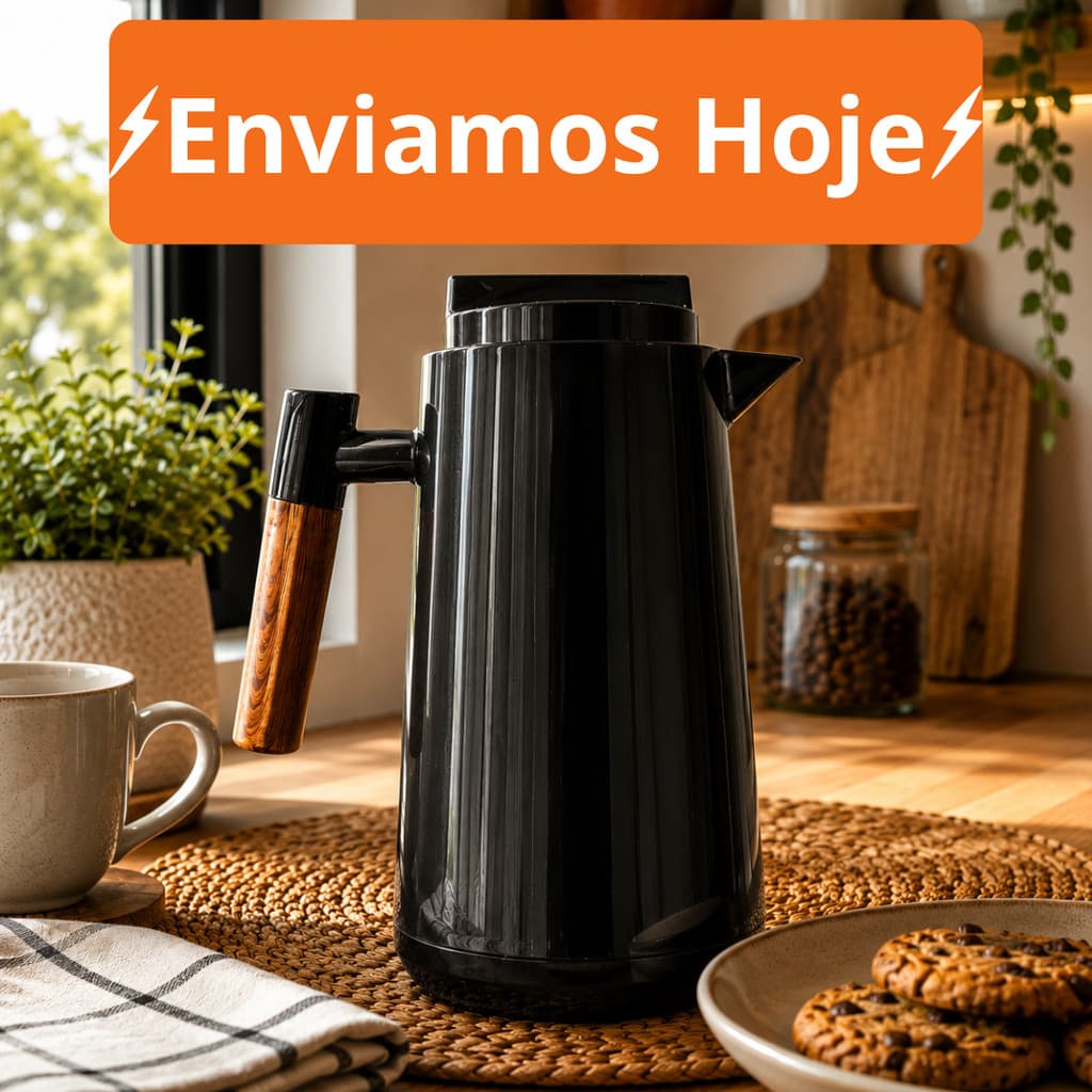 Garrafa Térmica Cabo De Madeira Luxo Nórdica 400ml Café Chá