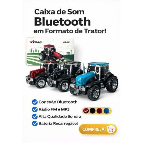 Caixa de Som Bluetooth Trator Potente 12W LED RGB FM USB – Design Diferenciado e Som Alto 🔊