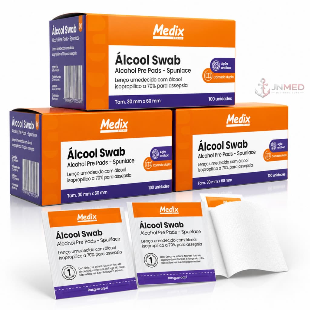 Álcool Swab Isopropílico 70% Lenço Umedecido Assepsia Medix