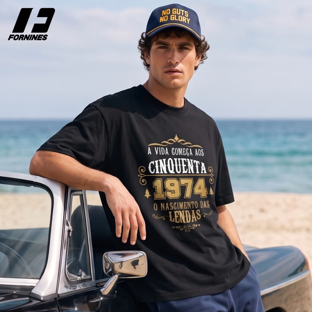 Camisa Retrô 1974 Festa Aniversário 52 Anos Presente 100% Algodão Estampa Grande Profissional Casual