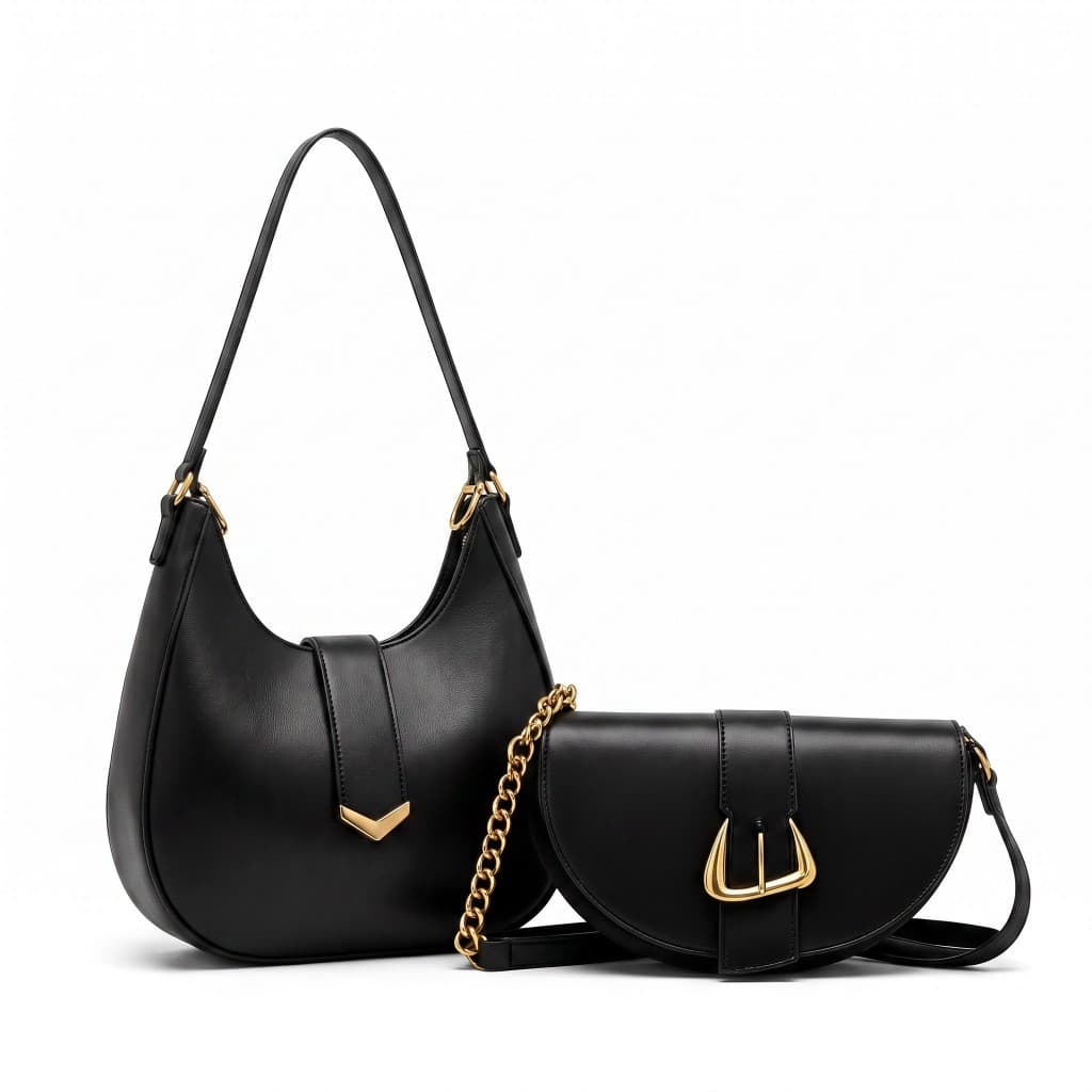 Bolsa de ombro com alça de corrente + Bolsa baguete meia lua com fecho em ziper , Bolsas sofisticada elegante
