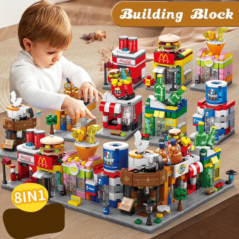 Streetscape Building Block Bricks Toy Assembly Particle Children Desenvolvimento Educação Coleção Brinquedos Puzzle Meni