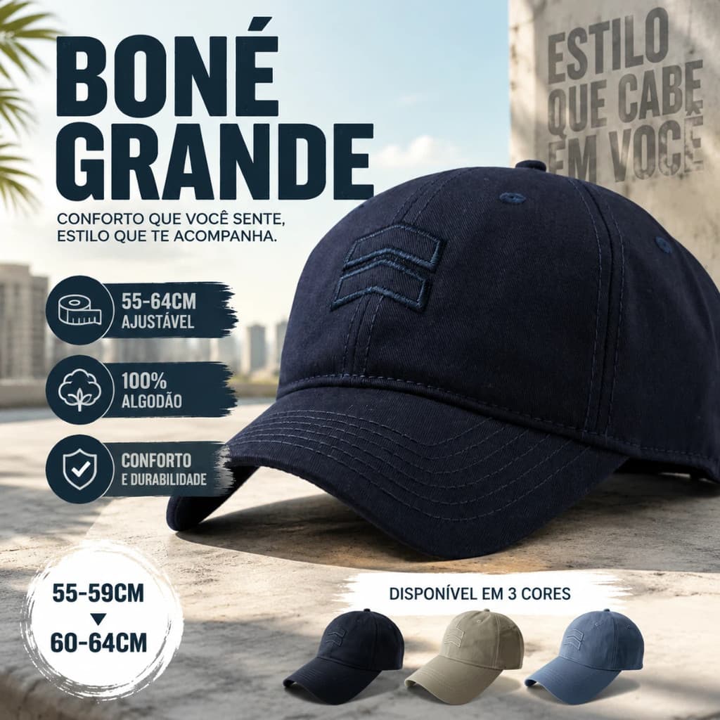 Boné De Beisebol Masculino Tamanho Grande Ajustável 55-64cm