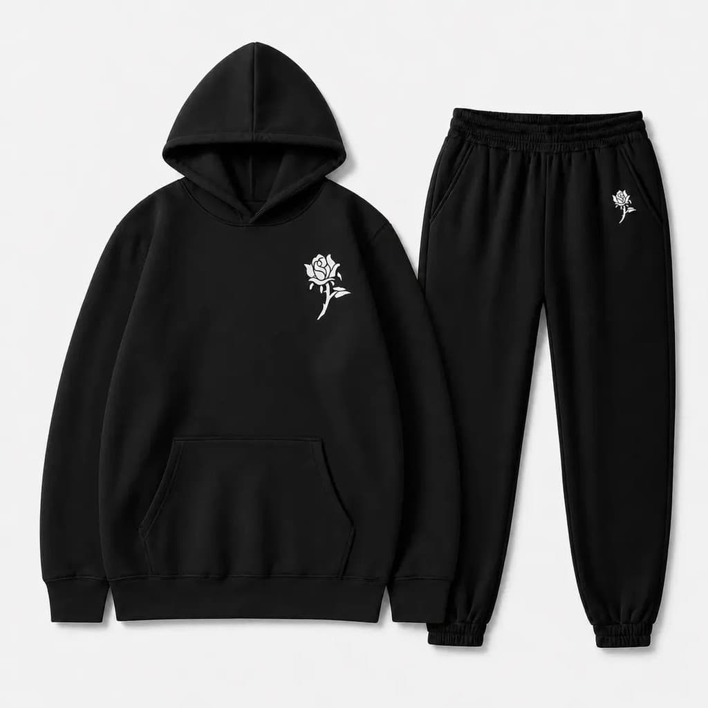 Conjunto Floral Shadow Moletom Canguru Calça Jogger Premium Streetwear