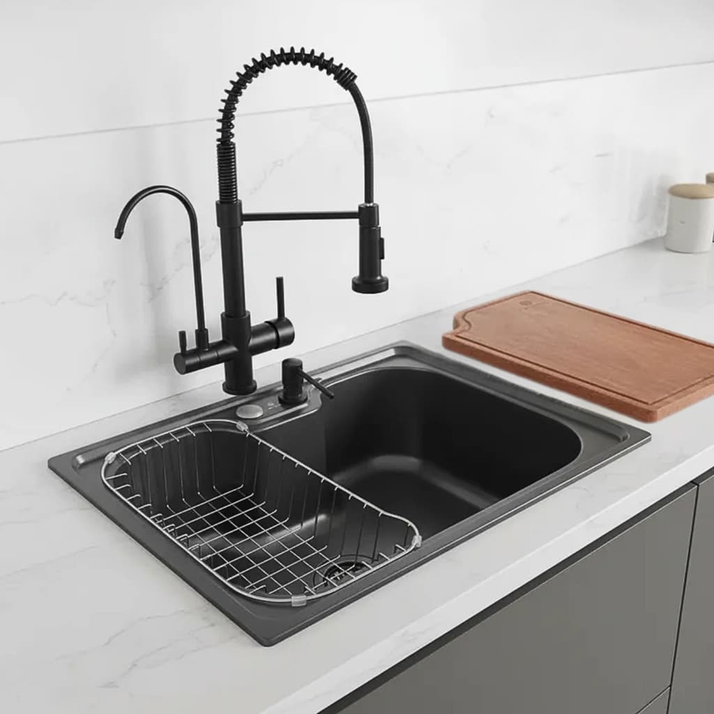 CUBA INOX GOURMET PRETA 60X42 + TÁBUA E TORNEIRA PARA FILTRO