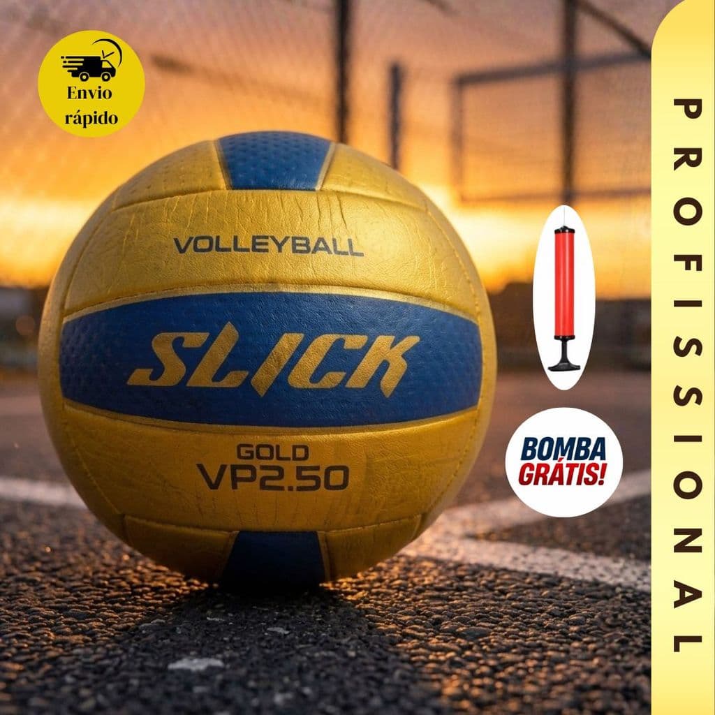 Bola de Volei Profissional + Bomba Para Encher Grátis Dualt Slick Gold Para Quadra Areia Volleyball Premium