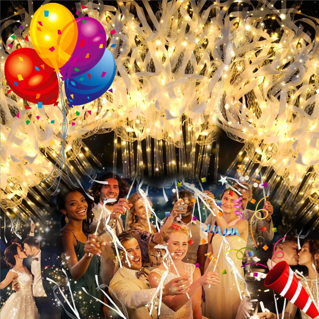 100 Pçs Varinhas De Casamento Fita Streamers LED Light Up Varinha Com Sinos Brilhos Para Festa De Aniversário Concerto D