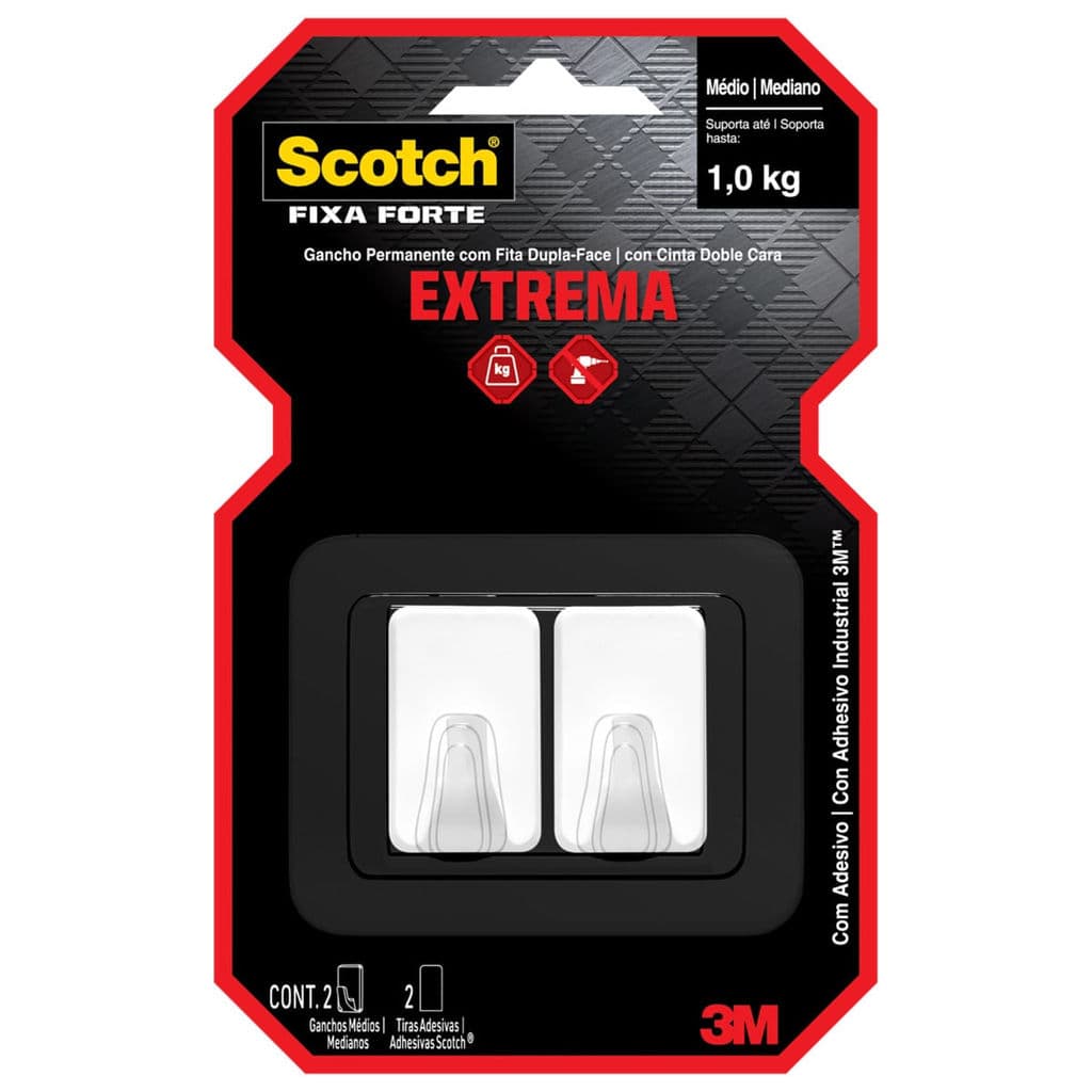 Gancho Plástico Médio 2 Unidades Branco Scotch