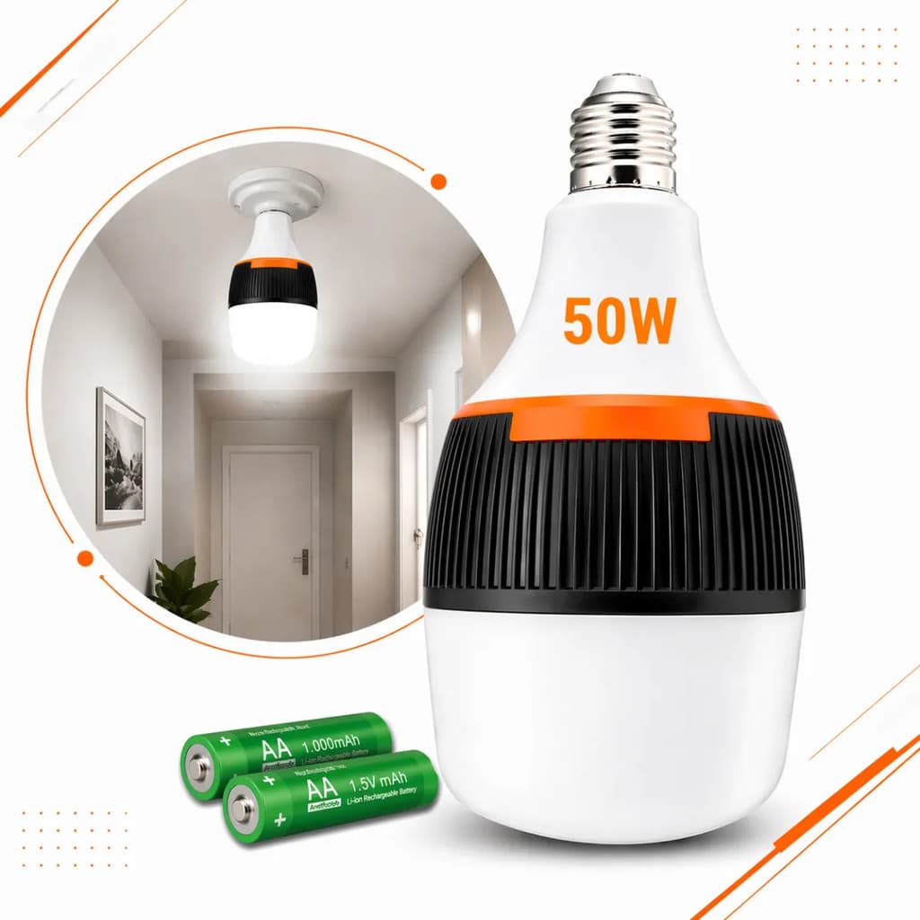 Lâmpada 50w Recarregável Luz De Emergência Led Inteligente Bivolt  127/220 Para Casa Trabalho Lojas