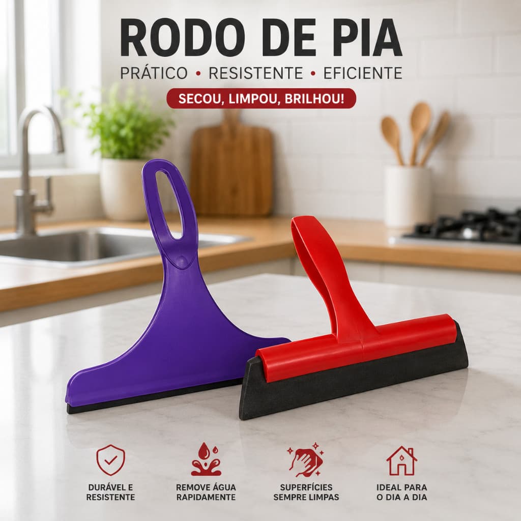 Rodo de Pia Silicone Limpa Vidro Bancada Box de Banheiro Secador de Pia