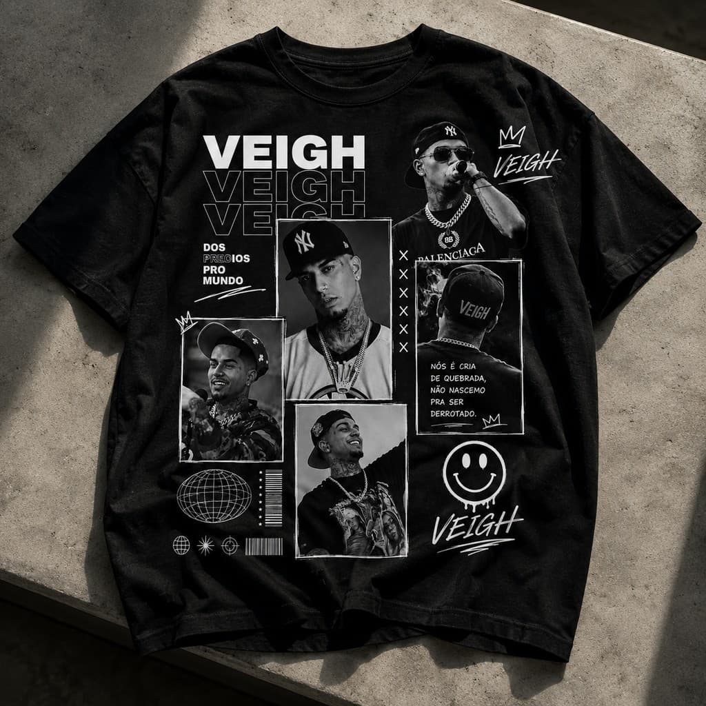 Camisa Camiseta Blusão Veigh Rapper Rap Hip Hop Preto e Branco Show Homenagem Streetwear Trap