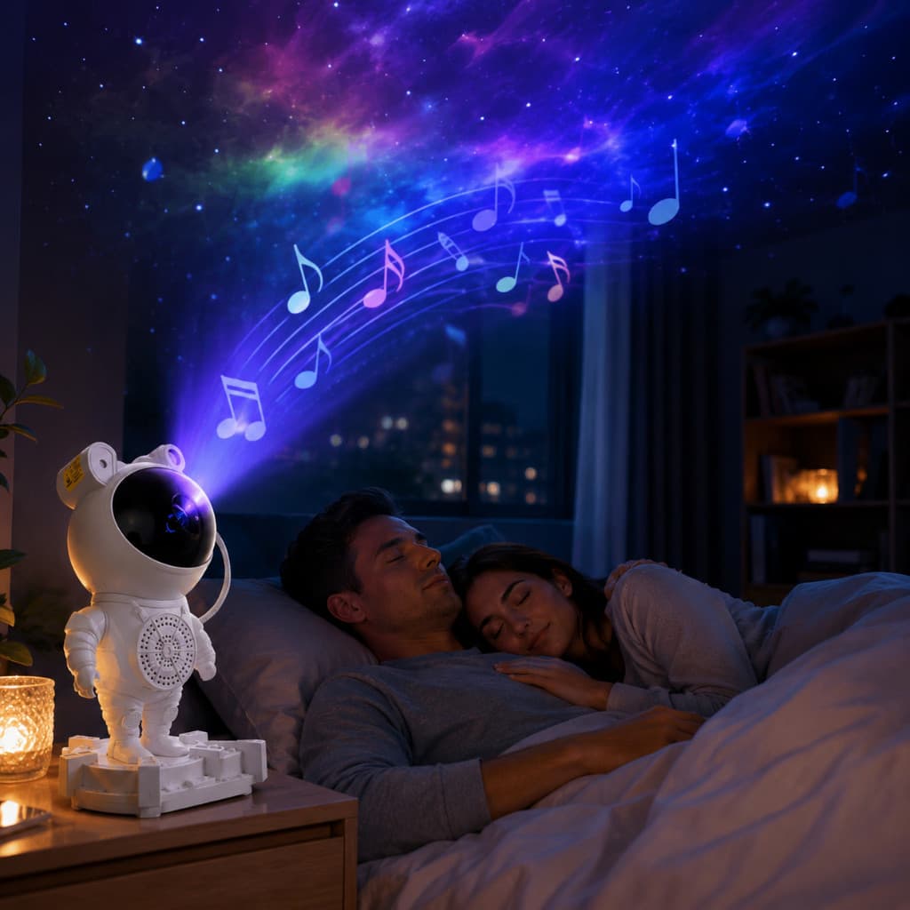 Luminária Projetor Astronauta Bluetooth Projeção Galáxia Estrelas Quarto