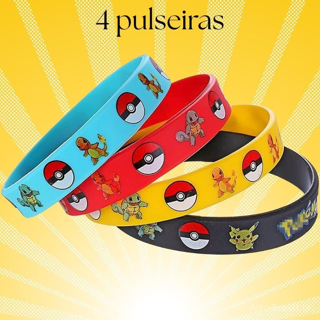 KIT 4 PULSEIRAS TEMÁTICAS POKÉMON INFANTIL| LEMBRANCINHA ANIVERSÁRIO INFANTIS| PRESENTES CRIATIVOS