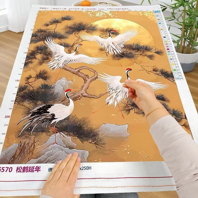 Songhe Yannian Ponto Cruz 2025 Entrada da Sala de Estar Idosos Novo Estilo Chinês Bordado por Você Mesmo Simples Peça Pe