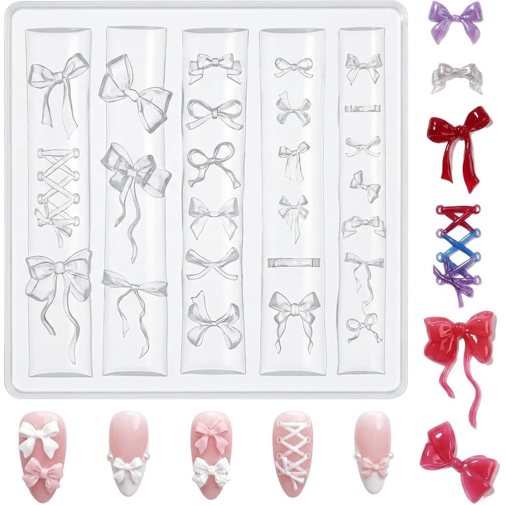 Moldes de Silicone para Unhas com Laço, Adereços de Gel 3D para Unhas, Laços Fofos para Escultura de Arte em Unhas, para