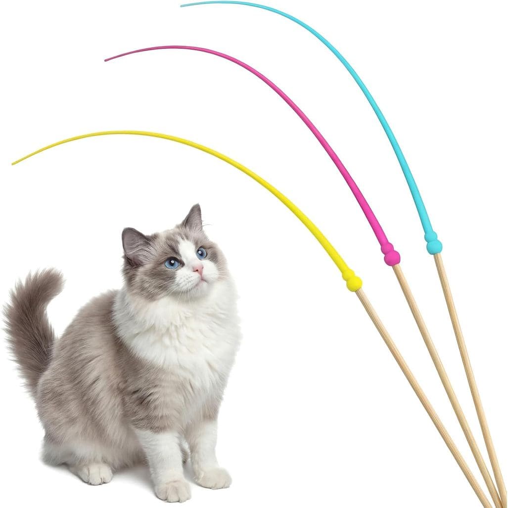 Varinha de Silicone para Gatos Larrel, 3 Peças de Varinhas Coloridas e Fofas para Gatos, Brinquedo Leve de Silicone para
