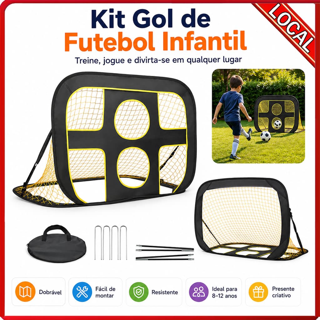 Porta portátil dobrável para treinamento de futebol com furo para alvo, brinquedos de tiro para crianças ao ar livre par