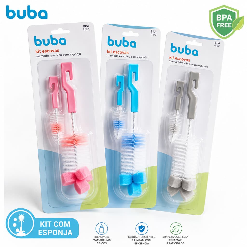 Escova Buba Para Mamadeira E Bico Com Esponja - Higienização Completa e Segura