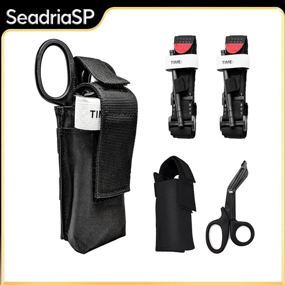 Torniquete de combate tático CAT + Kit médico do sistema MOLLE + Tesoura pequena para emergências médicas