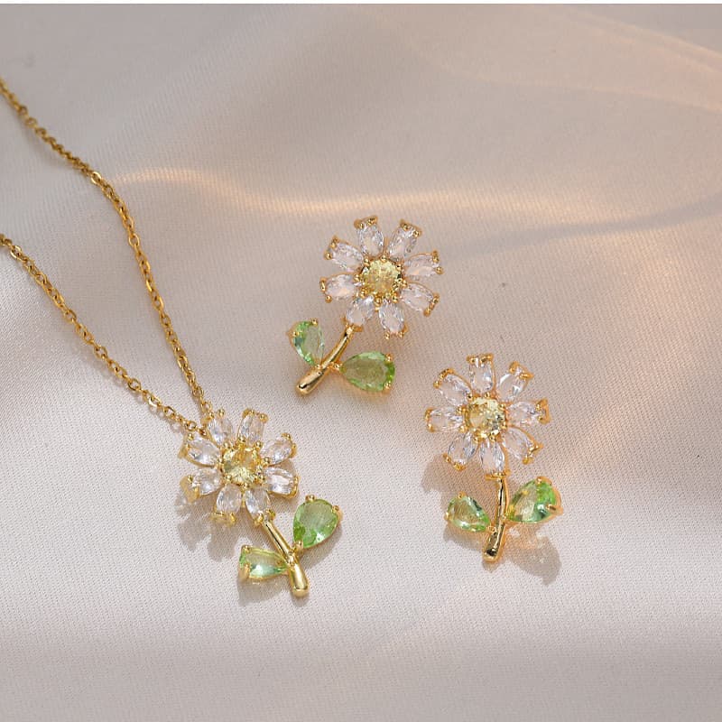 Colar feminino com flores de zircônia, elegante e moderno, corrente de clavícula de zircônia, conjunto compacto popular
