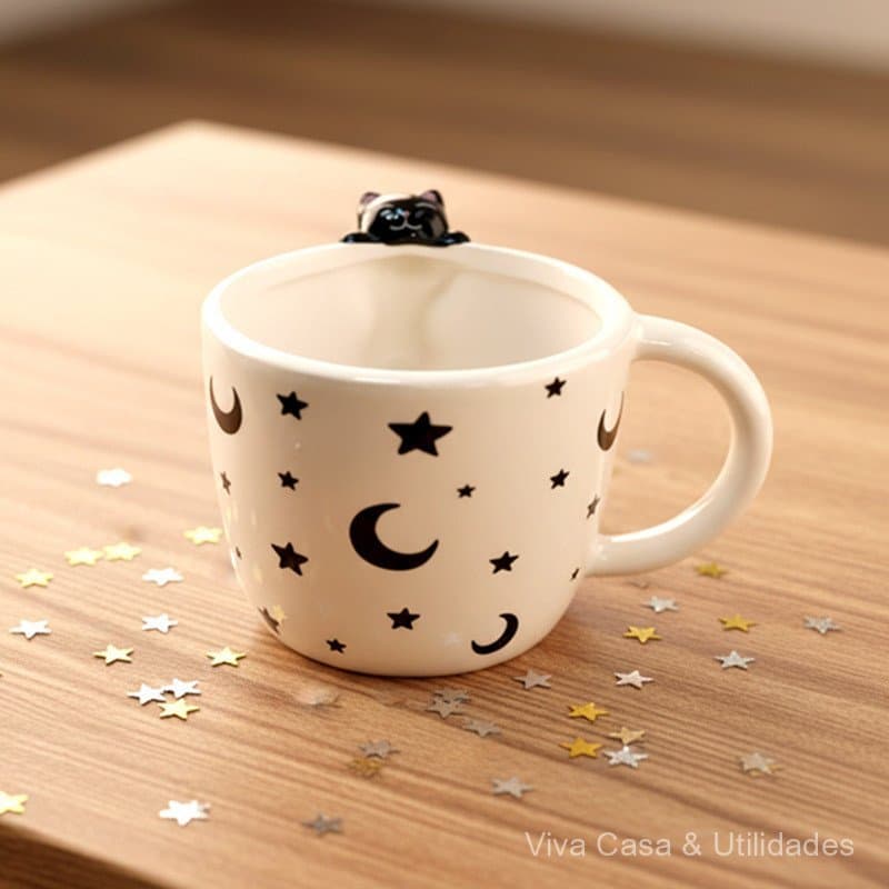 Promoção Imperdível no Brasil ⭐ Caneca de cerâmica de Halloween com design de gato, caneca criativa pintada à mão, canec