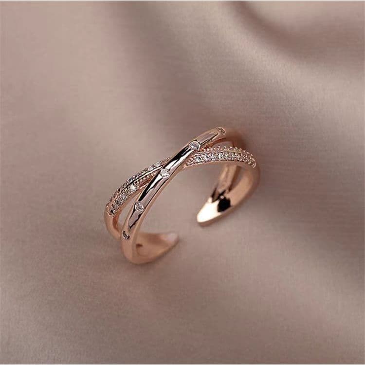 Simples cruz zircão índice dedo anel moda feminina único ajustável Micro-conjunto anel de ouro rosa