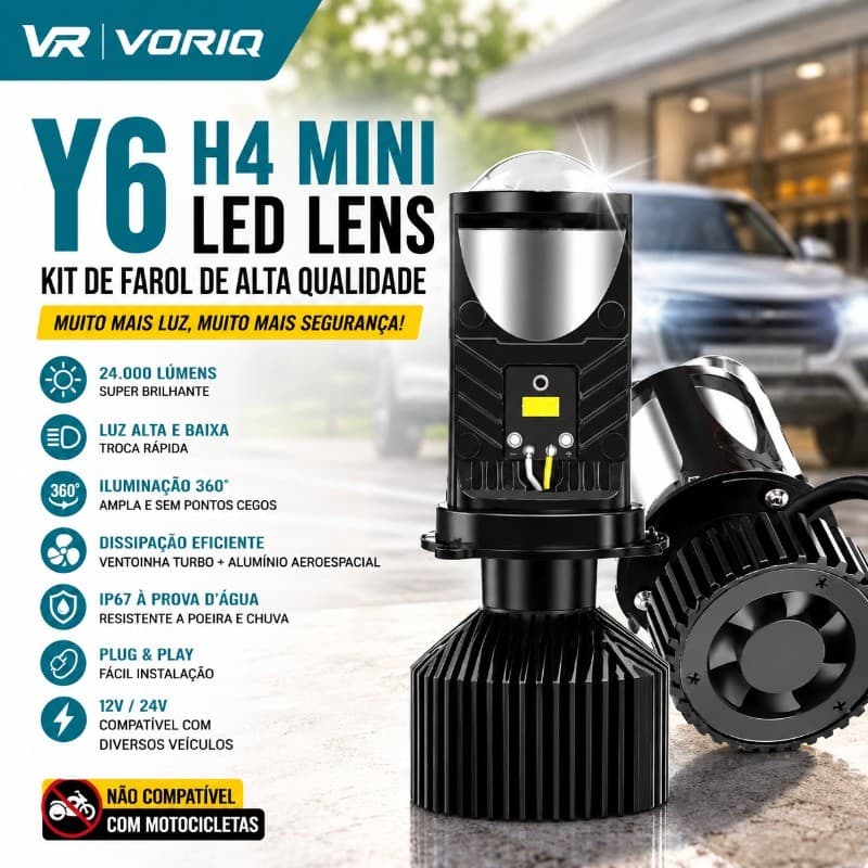 Alta Qualidade Farol Y6 Super Led Conversão Elíptico Lampada H4 Big Projetor Canhão Alta Luminosidade e Durabilidade