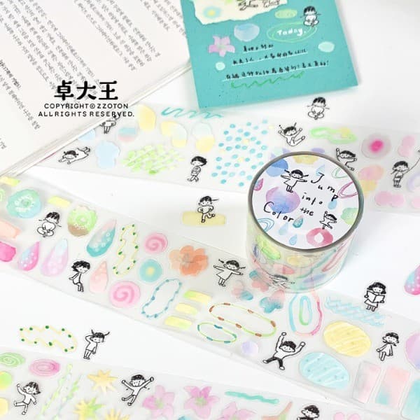 Zhuo Dawang fita cortada Azhuo saltando manchado vem manual adesivo bonito manual decoração enfeite bloco de cores ys