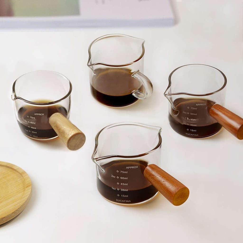 Espresso alça de madeira leite pode boca dupla pequeno copo de leite vários tempero molho molho prato ferramenta extraçã
