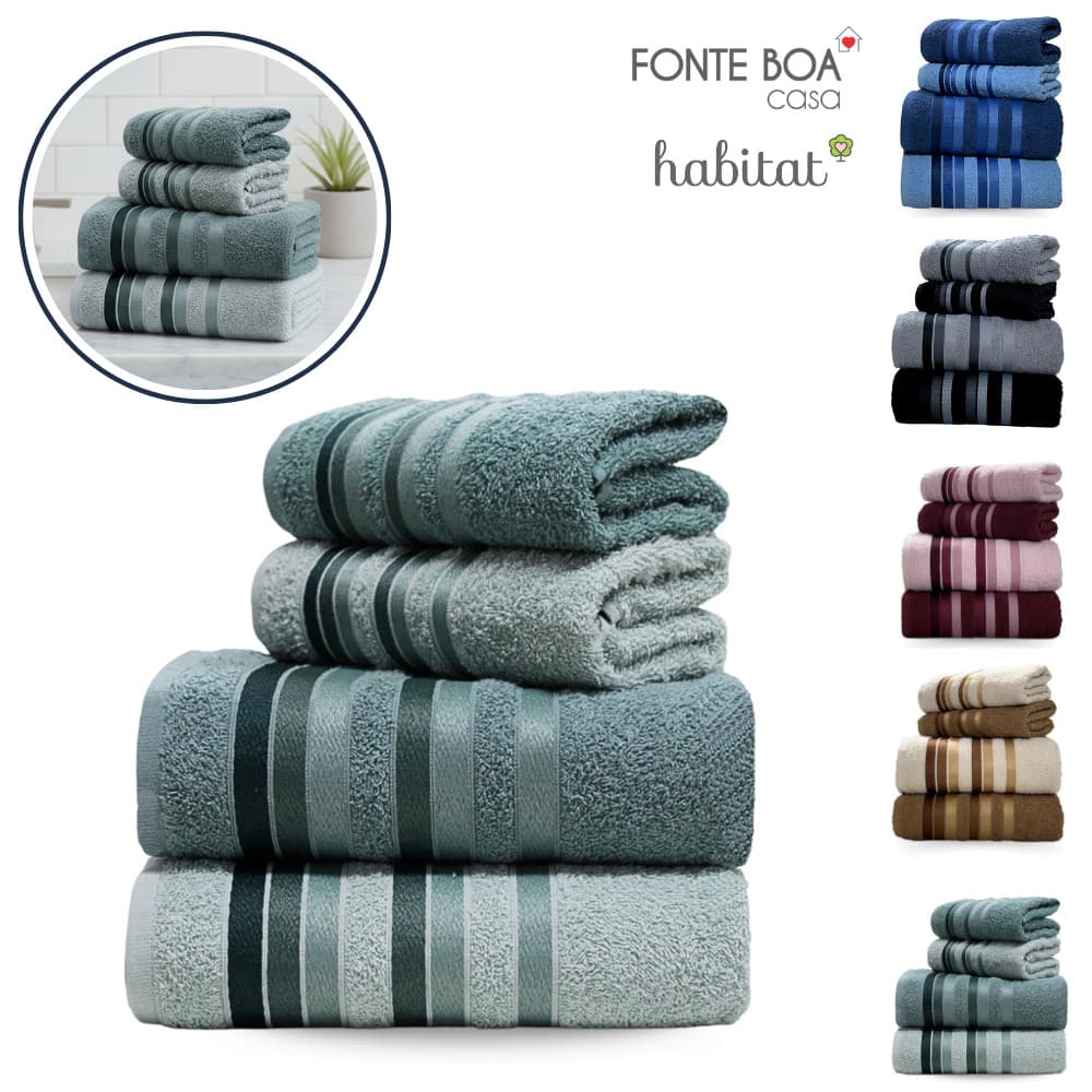 Jogo Toalha de Banho e Rosto 4Pçs 100% Algodão Grossa Super Excelente Absorção Premier Habitat