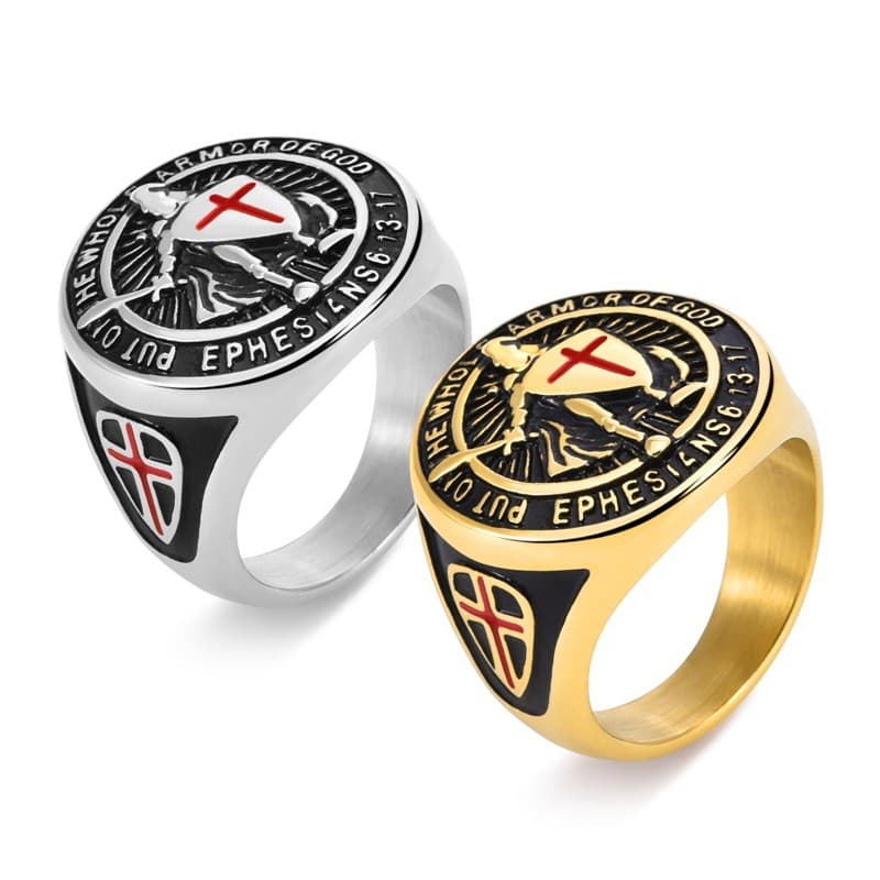 2026 novo estilo estilo Punk masculino Retro templo cavaleiro escudo cruz vermelha anel atmosférico20260728