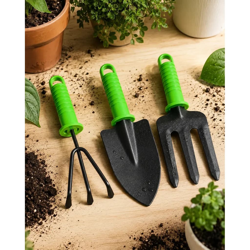 Kit Jardinagem 3 Peças Pá Garfo Ancinho para Plantio e Jardim