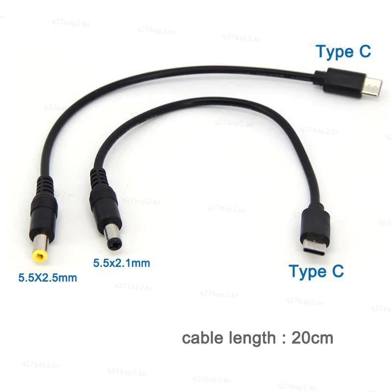 0.2m USB Tipo C Macho Para DC 5.5X2.5mm 5.5x2.1mm 5V 3A 15W Power Jack Extensão Cabo De Carga Câmera Roteador BR27B2