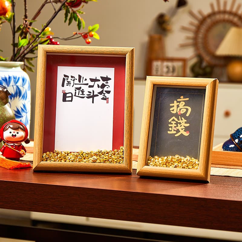 Lingote de ouro DIY criativo, porta-retratos de madeira maciça de 7 polegadas, decoração de mesa, ornamento para sala de