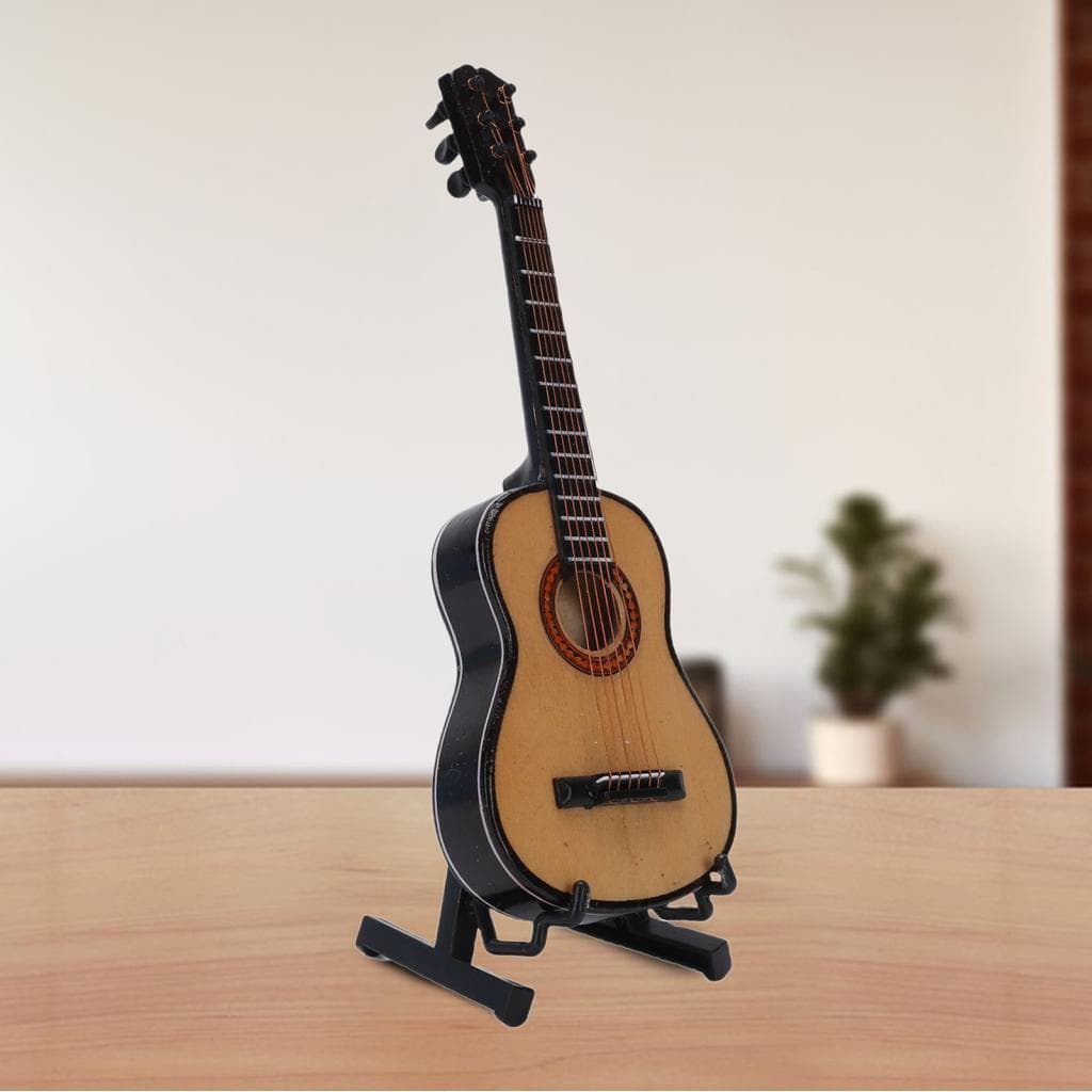 Doplay-BR guitarra em miniatura modelo decorativo minúsculo de madeira com suporte mini ornamento musical decoração