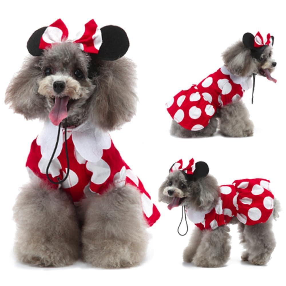 Fantasia de Natal para Animais de Estimação, Vestido Cosplay Vermelho com Bolinhas, Roupa de Natal, Acessórios para F DS