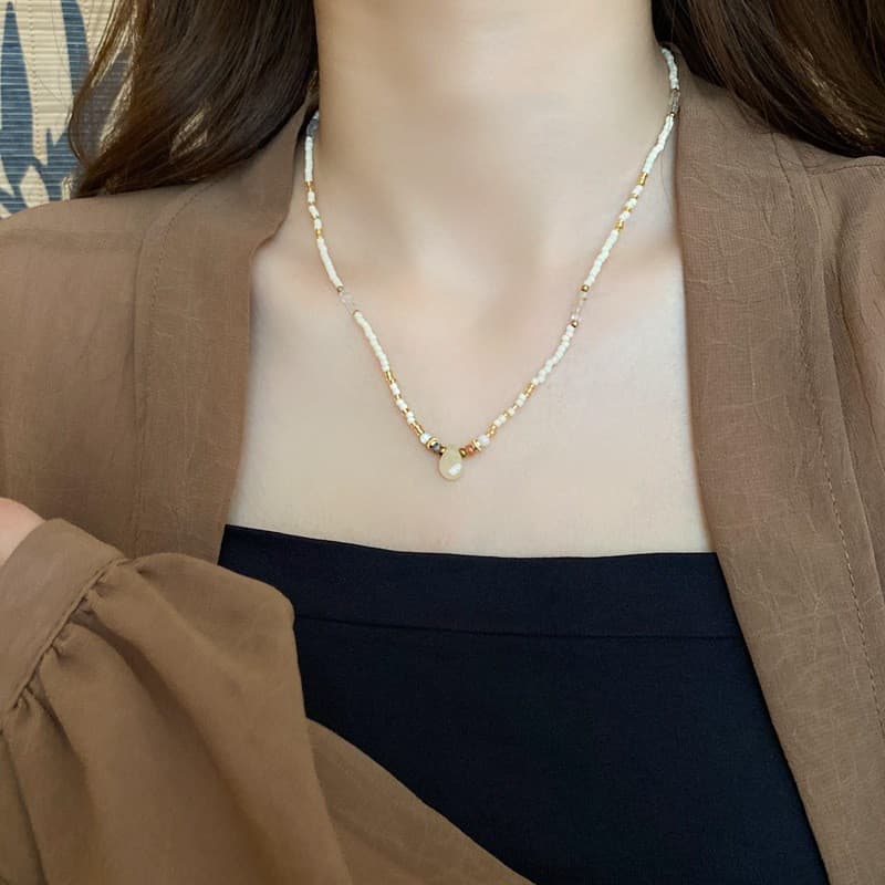 Colar de Pérolas de Cristal de Pedra Natural Estilo Étnico, Acessórios Elegantes e Sofisticados OOI6