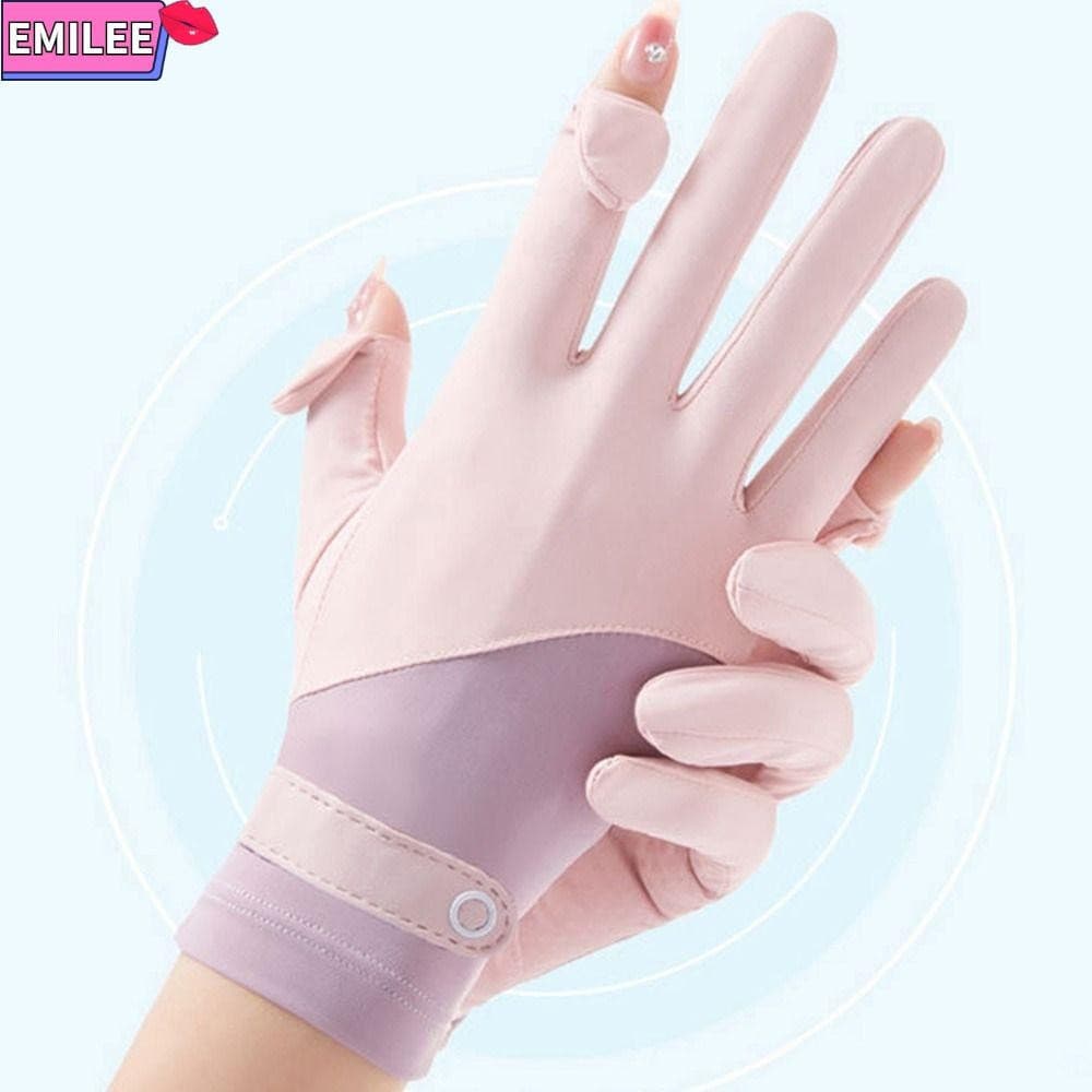 Luvas EMILEE , De Seda Gelada Antiderrapantes Anti-UV Protetoras Solares De Tela Sensível Ao Toque Respiráveis Da Moda V