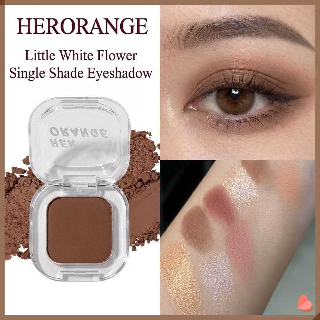 Sombra Individual Compacta HERORANGE Little White Flower, Matte e Cintilante, Tamanho Bolso Maquiagem Diária 9 Cores