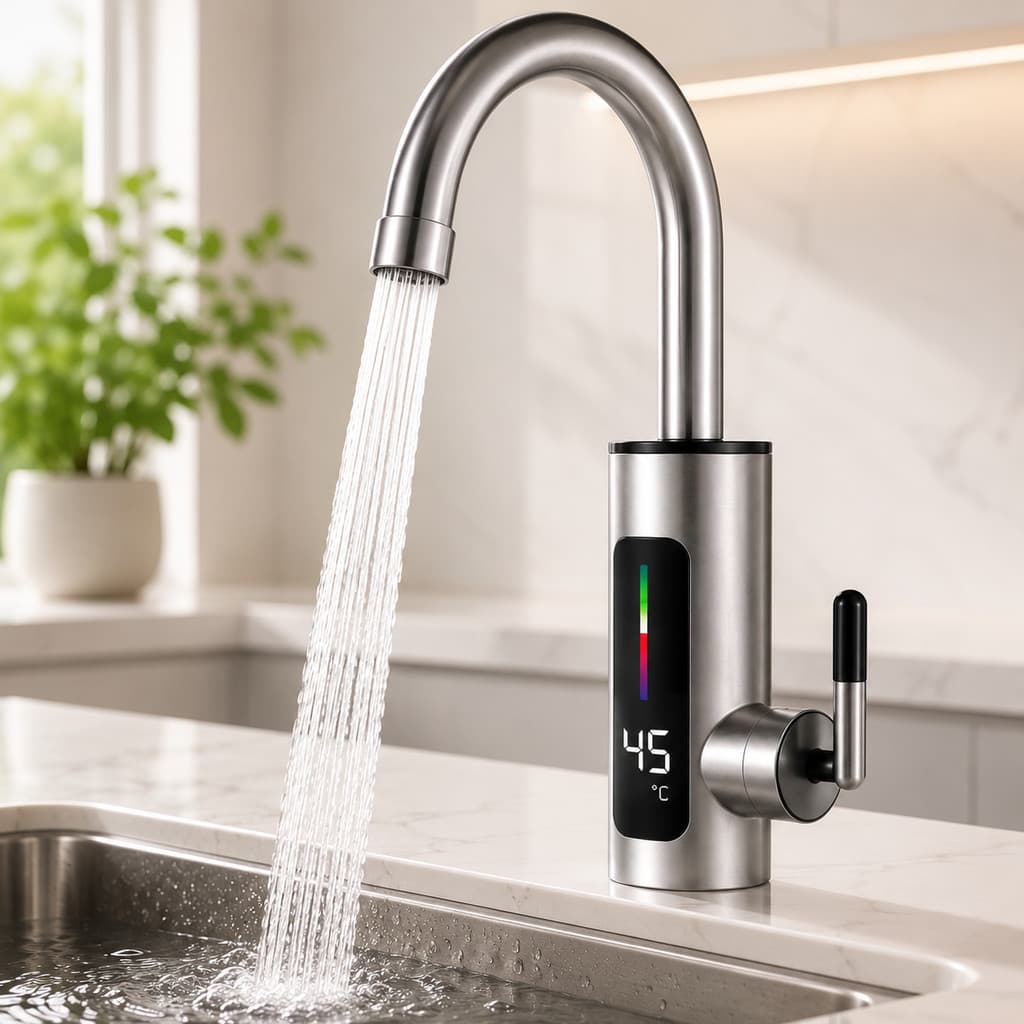Torneira Elétrica Gourmet para Cozinha Banheiro Com Visor de Temperatura Regulagem Giratória 360 ° Aço Inoxidável Inox