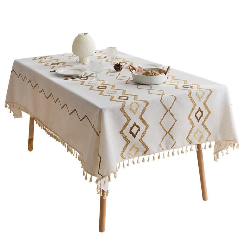 Toalha de mesa bordada de alta qualidade, mesa de centro, algodão, estilo linho, tecido, padrão geométrico, bordado fran