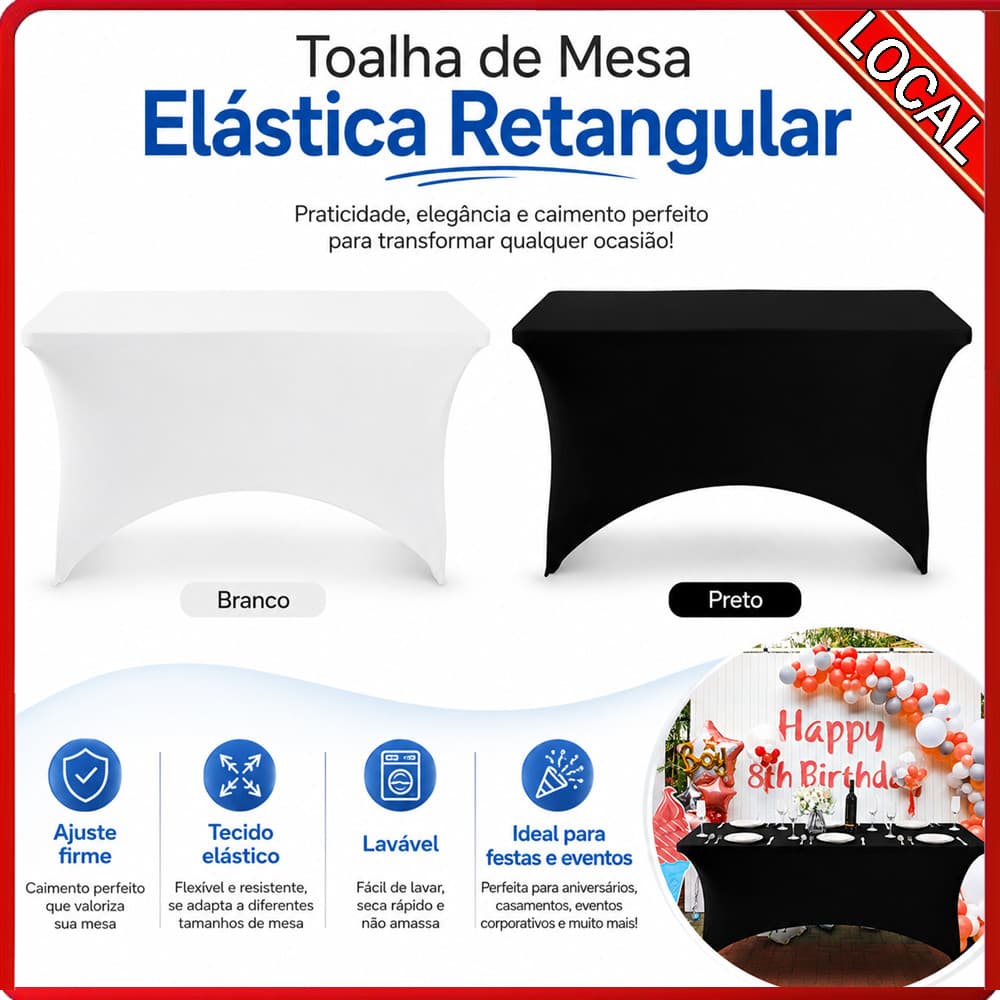 Toalha de mesa elástica reutilizável, mesa retangular para decoração de festa