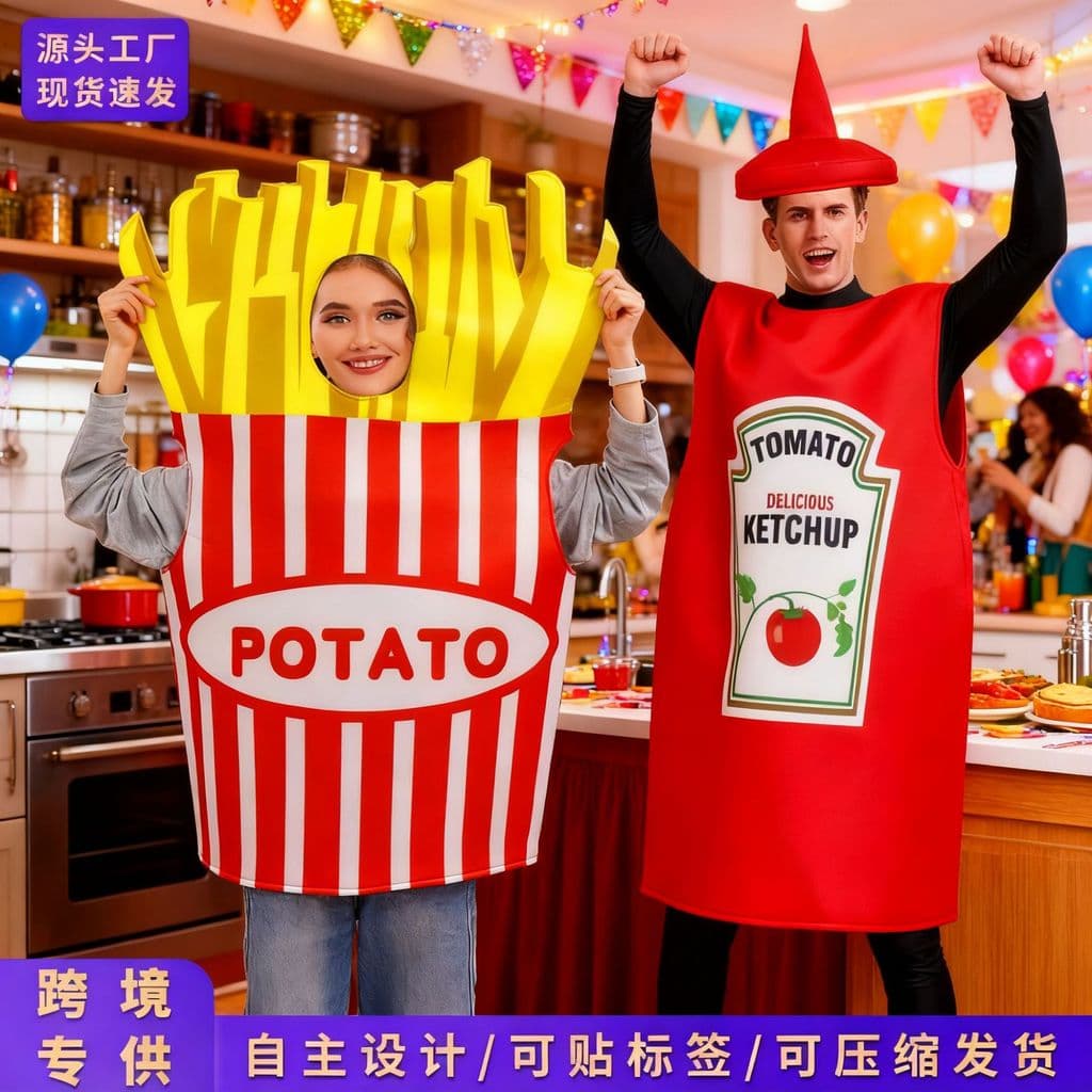 Traje de festa de carnaval lanche festa engraçado cos batatas fritas crianças Ketchup traje palco desempenho adereços de