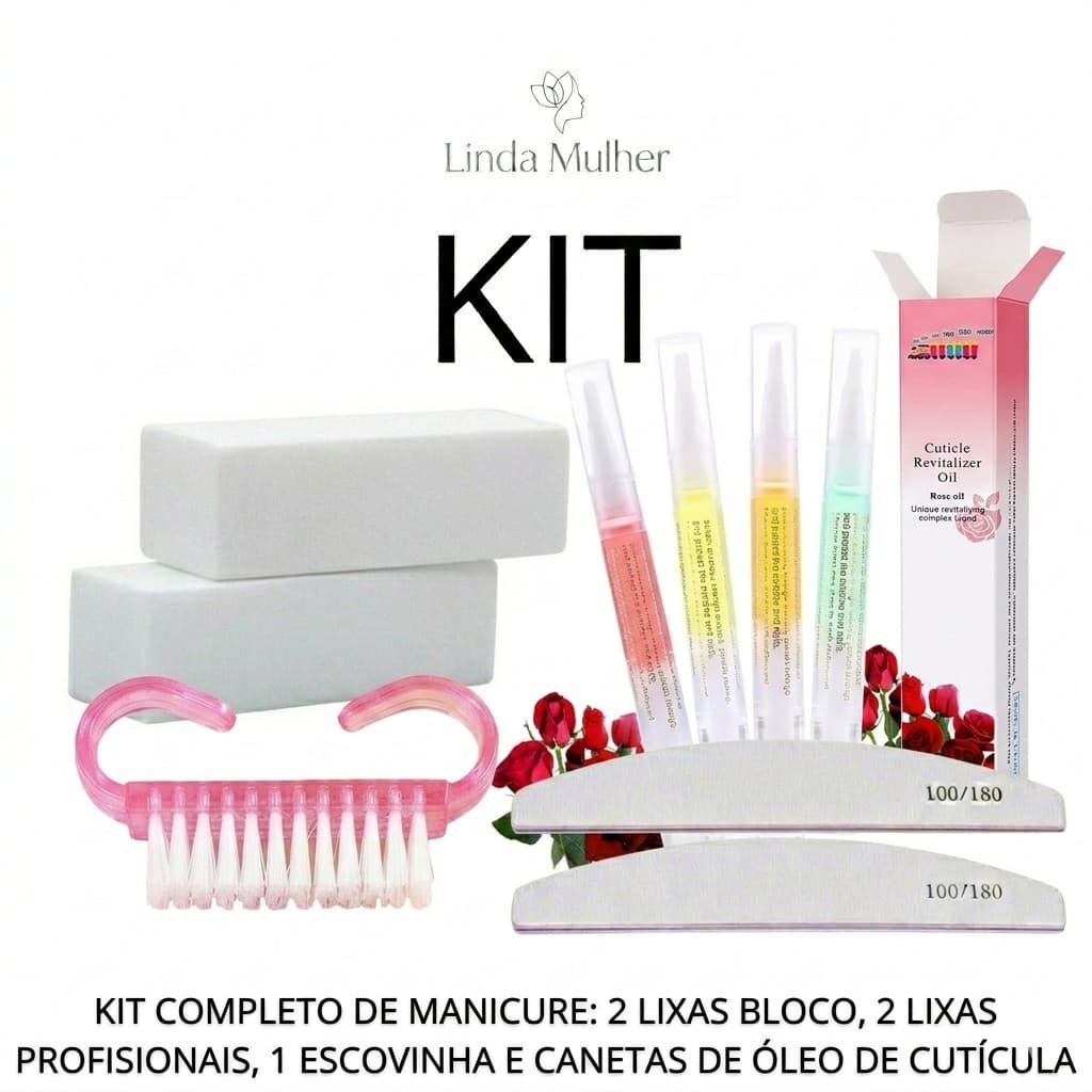 KIT LIXAS UNHAS BLOCO POLIDORA LIXA PROFISSIONAL LAVÁVEL CANETA ÓLEO ESCOVINHA ENCAPSULAMENTO TIPS