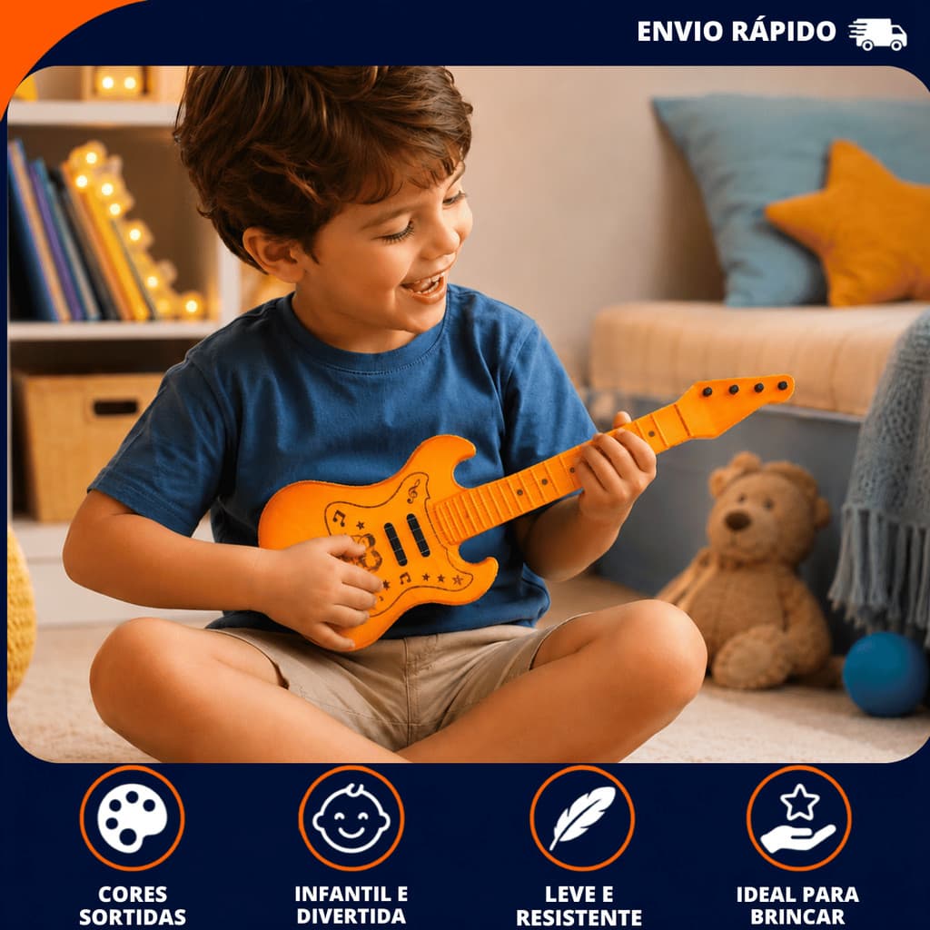 Mini Guitarra Infantil Brinquedo Musical Colorido 4 Cordas