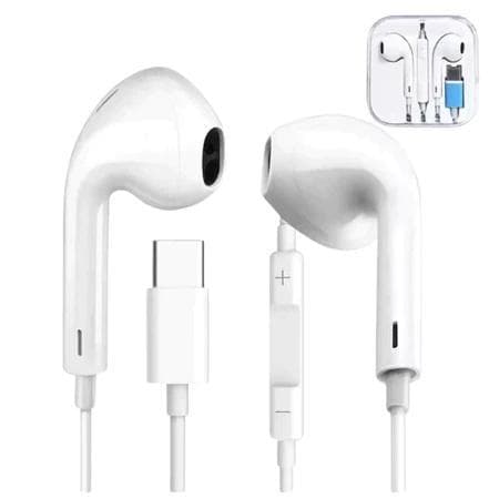 Fone de Ouvido com Fio Intra Auricular Tipo-C Branco – Som Estéreo, Microfone Integrado e Controle de Chamadas