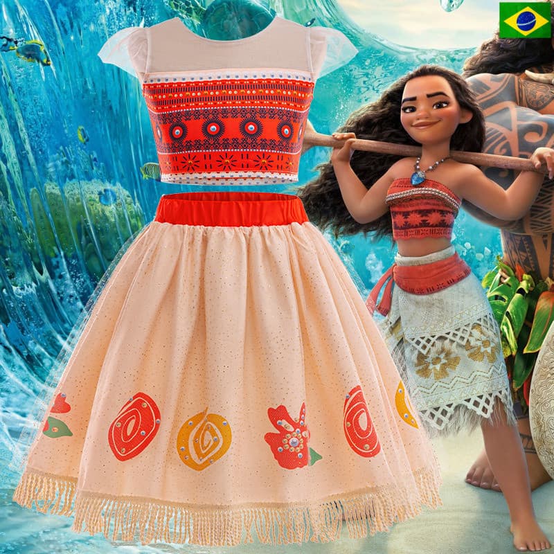 Conjunto de "Moana ou Mar de Aventura" |      Vestido Infantil para Meninas |     Fantasia de Halloween |     123