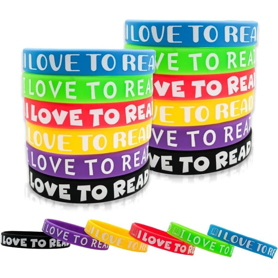 48 Pulseiras de Borracha Coloridas com a Frase 'Eu Adoro Ler', Motivacionais e de Incentivo à Leitura, Recompensas para