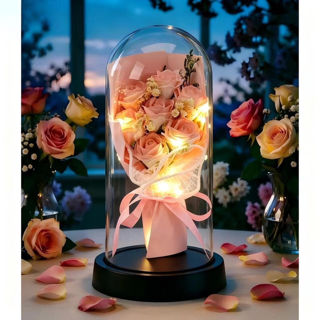 rosas flores artificiais secas para decoração jarro de buquê flor sempre viva com Luz LED Presente Namorada aniversário